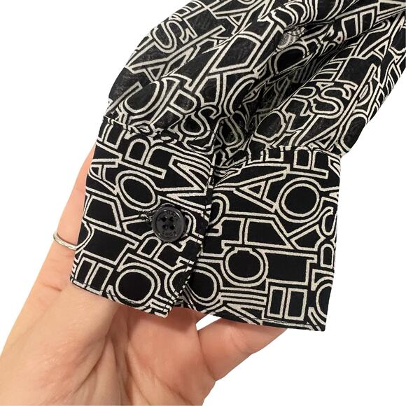 Michael Kors Black White Lettering Viscose Blend Tie-Neck Blouse size XS *GOOD* - Picture 11 of 12